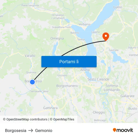 Borgosesia to Gemonio map