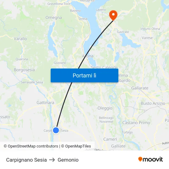 Carpignano Sesia to Gemonio map