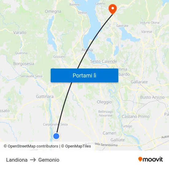 Landiona to Gemonio map
