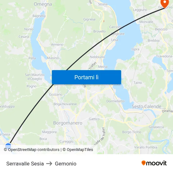 Serravalle Sesia to Gemonio map