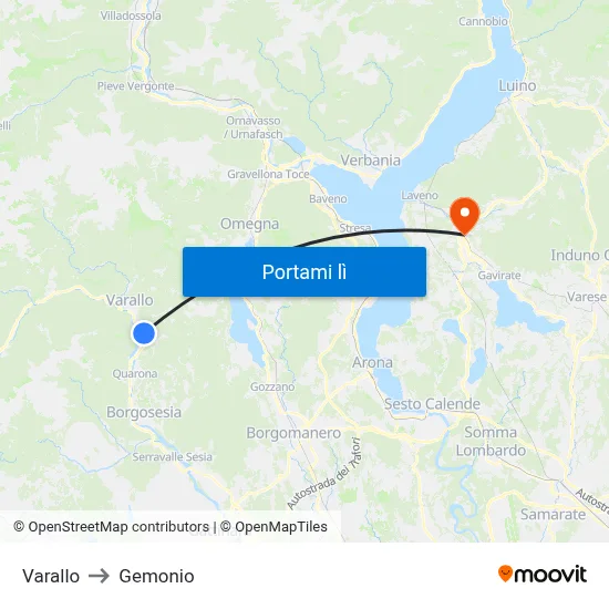 Varallo to Gemonio map