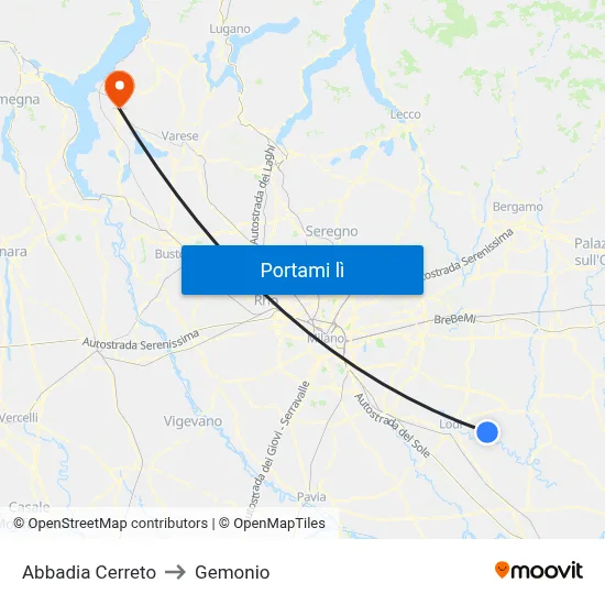 Abbadia Cerreto to Gemonio map