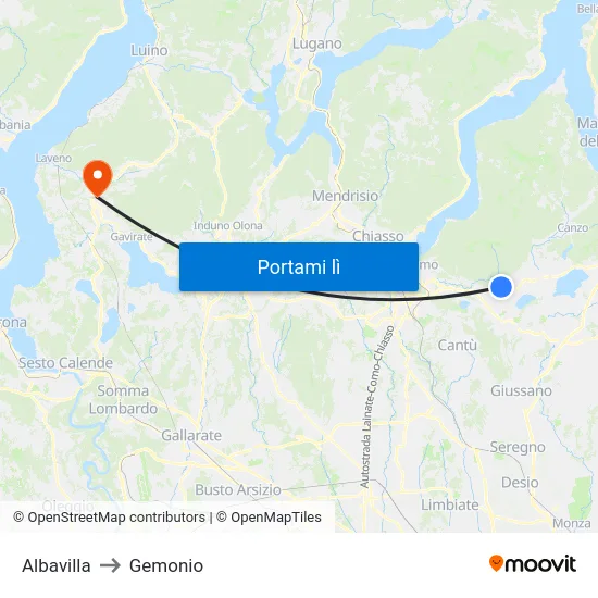 Albavilla to Gemonio map