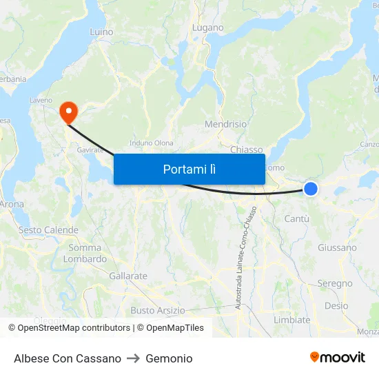 Albese Con Cassano to Gemonio map