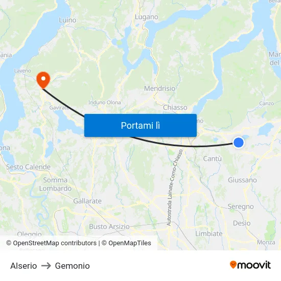 Alserio to Gemonio map