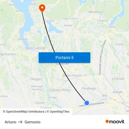Arluno to Gemonio map