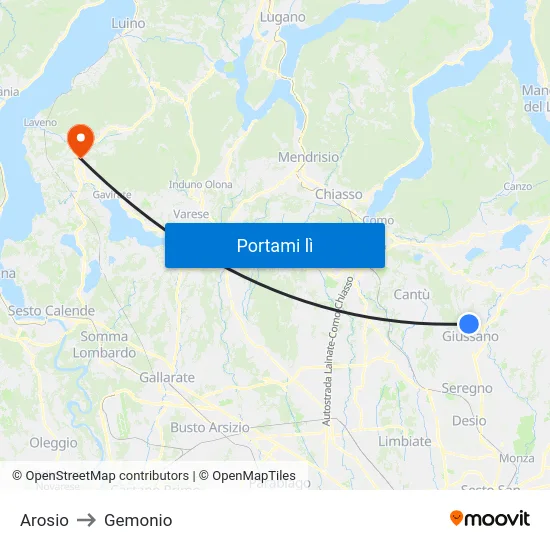 Arosio to Gemonio map
