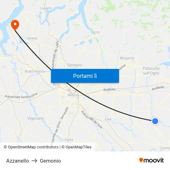 Azzanello to Gemonio map