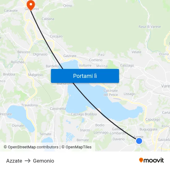 Azzate to Gemonio map