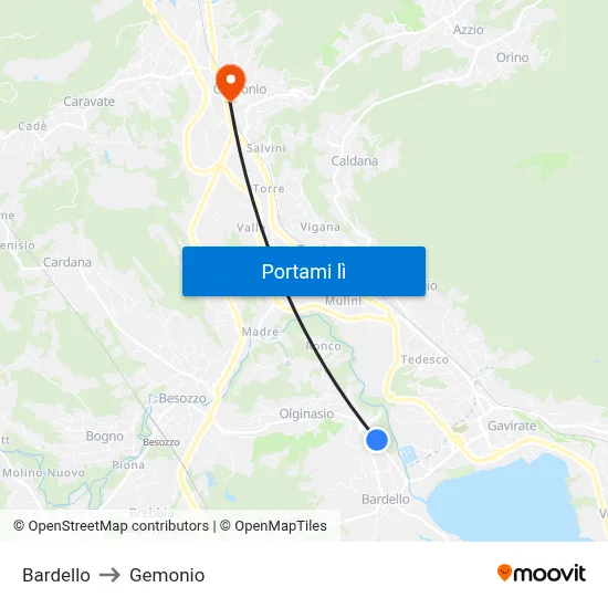 Bardello to Gemonio map