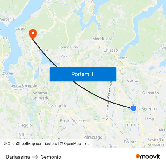 Barlassina to Gemonio map