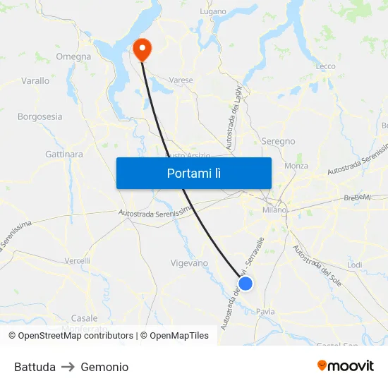 Battuda to Gemonio map