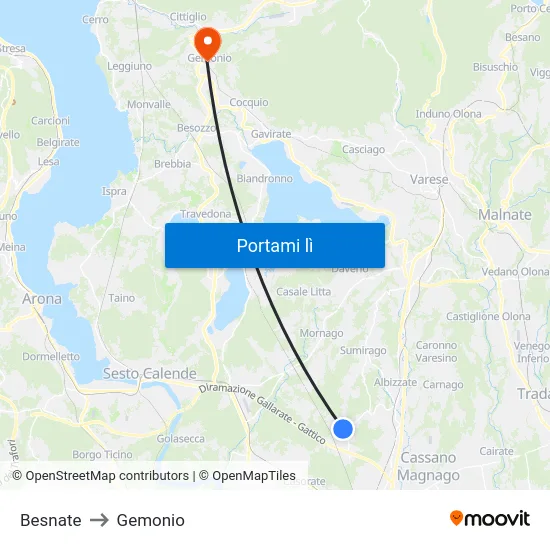Besnate to Gemonio map