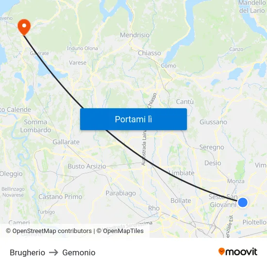 Brugherio to Gemonio map