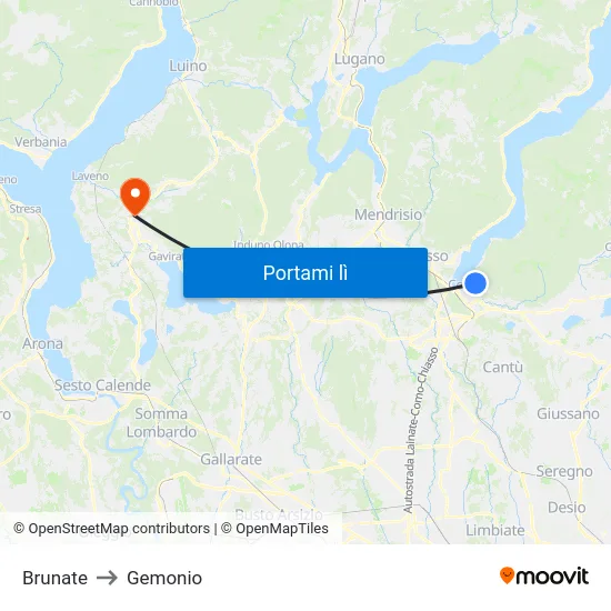 Brunate to Gemonio map