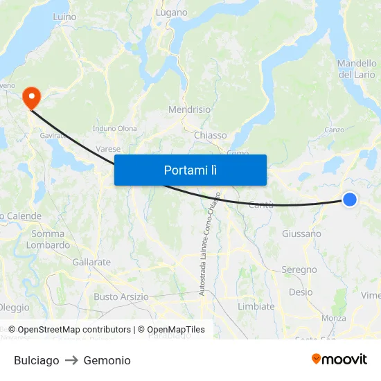 Bulciago to Gemonio map