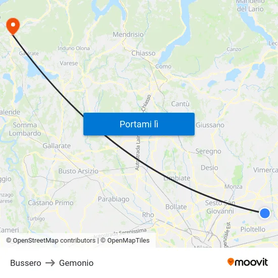 Bussero to Gemonio map