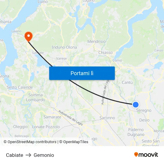 Cabiate to Gemonio map