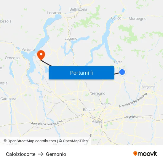 Calolziocorte to Gemonio map