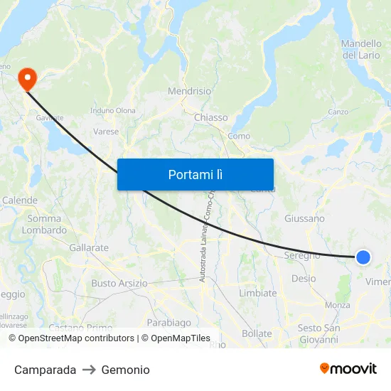 Camparada to Gemonio map