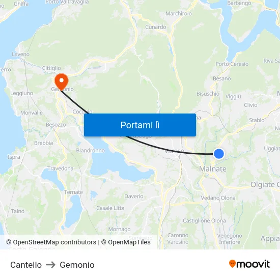 Cantello to Gemonio map