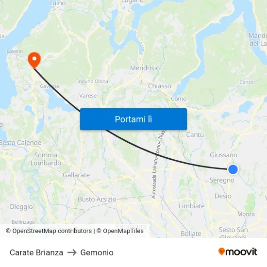 Carate Brianza to Gemonio map