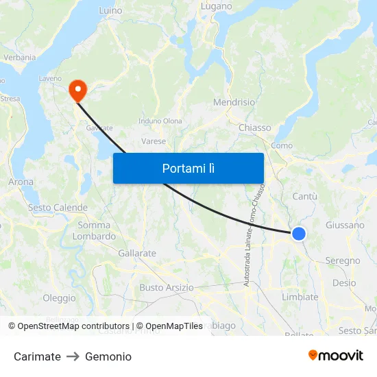 Carimate to Gemonio map