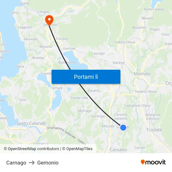 Carnago to Gemonio map