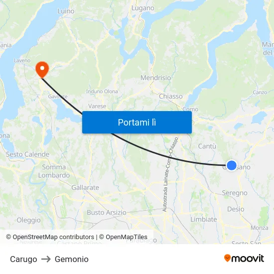 Carugo to Gemonio map