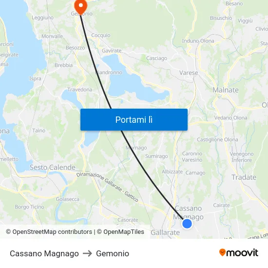 Cassano Magnago to Gemonio map