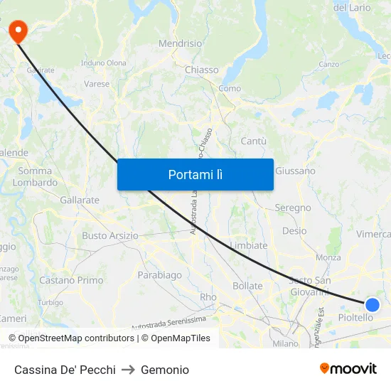 Cassina De' Pecchi to Gemonio map