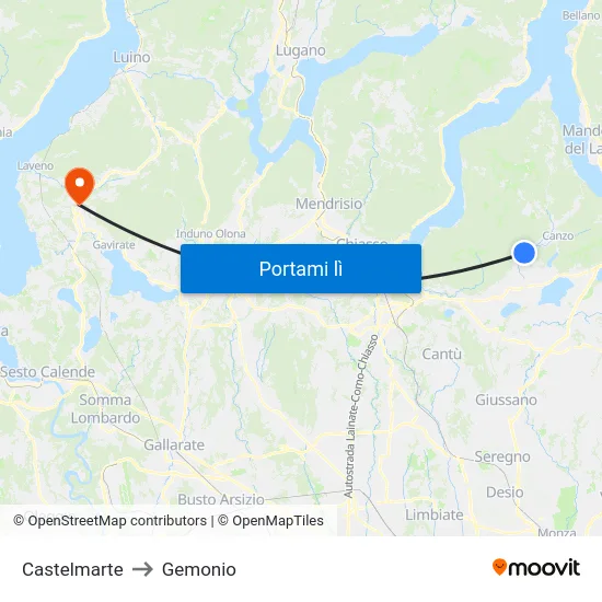Castelmarte to Gemonio map