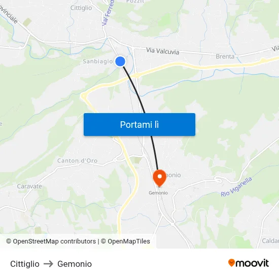 Cittiglio to Gemonio map