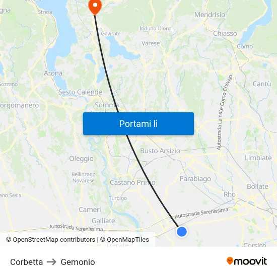 Corbetta to Gemonio map
