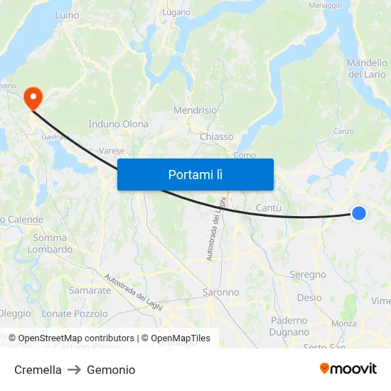 Cremella to Gemonio map