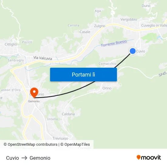 Cuvio to Gemonio map