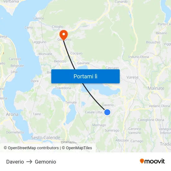 Daverio to Gemonio map
