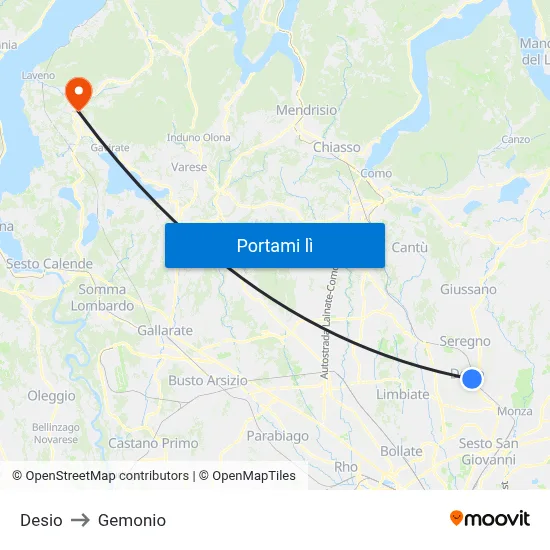 Desio to Gemonio map