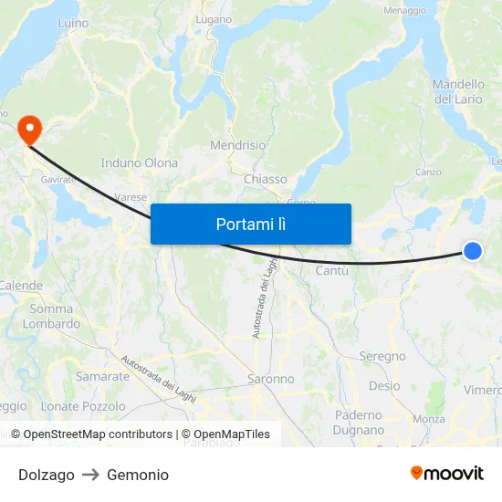 Dolzago to Gemonio map