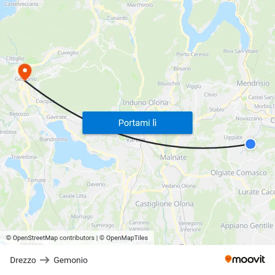 Drezzo to Gemonio map