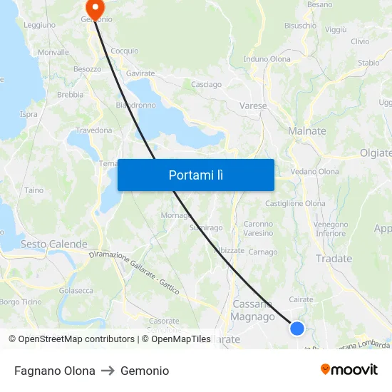 Fagnano Olona to Gemonio map