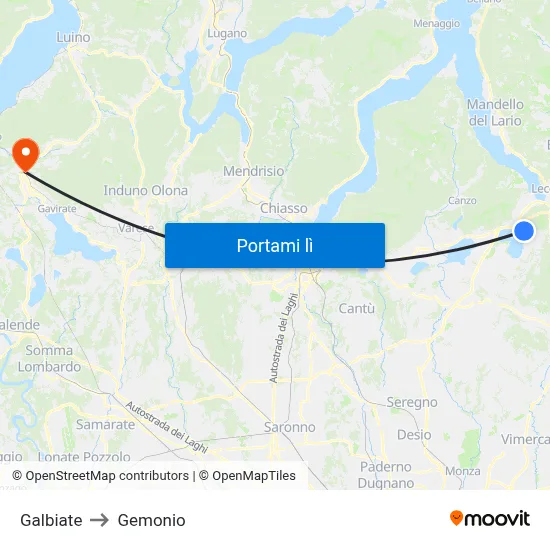 Galbiate to Gemonio map