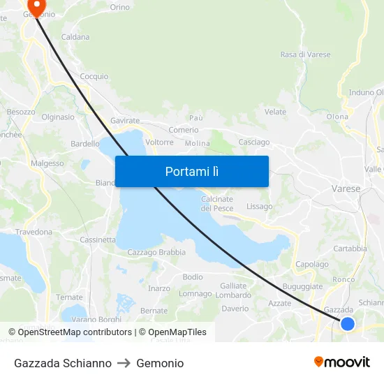 Gazzada Schianno to Gemonio map