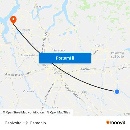 Genivolta to Gemonio map