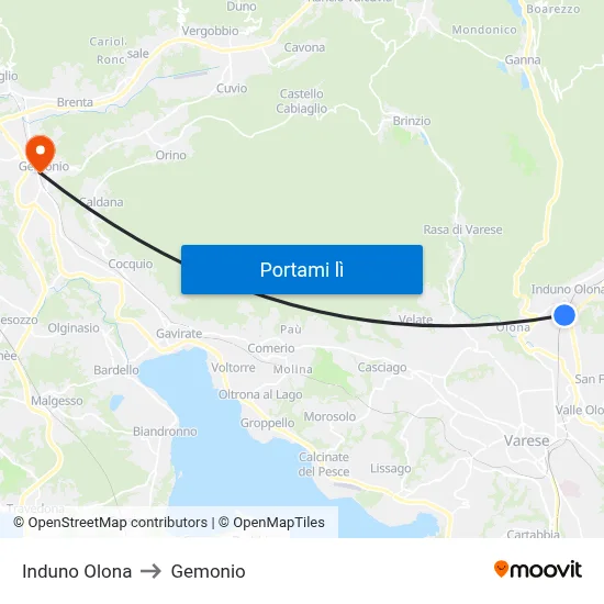 Induno Olona to Gemonio map