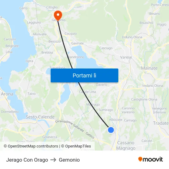 Jerago Con Orago to Gemonio map