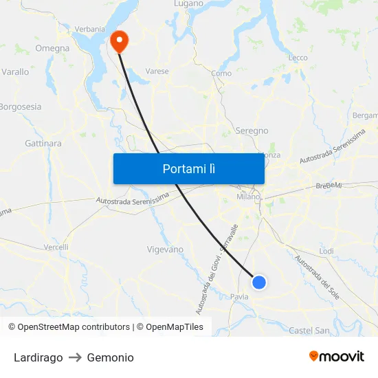 Lardirago to Gemonio map