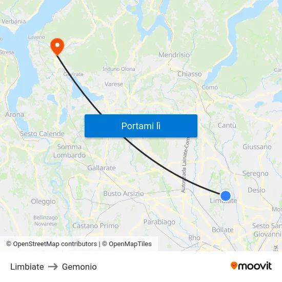 Limbiate to Gemonio map