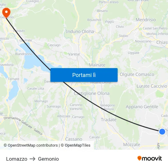 Lomazzo to Gemonio map