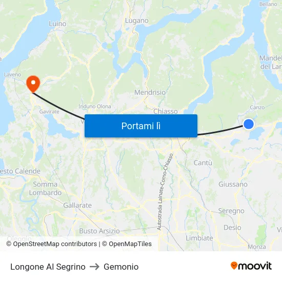 Longone Al Segrino to Gemonio map
